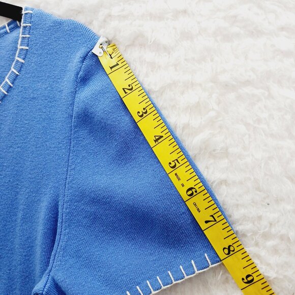 Sweater Blouse Size M Blue Stripe Tie Sailorcore Resort Coastal Grandma Preppy - Picture 8 of 13